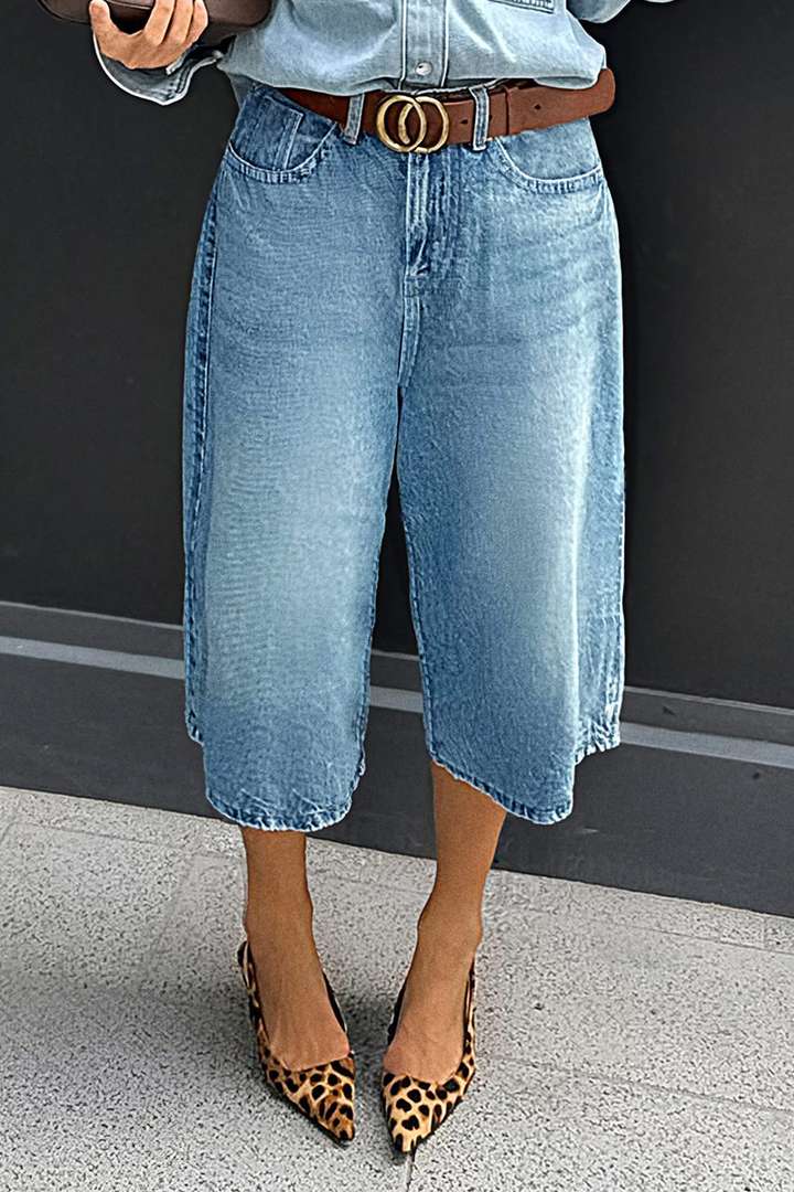 Wash High Waist Straight Leg Capri Jeans Without Belt
