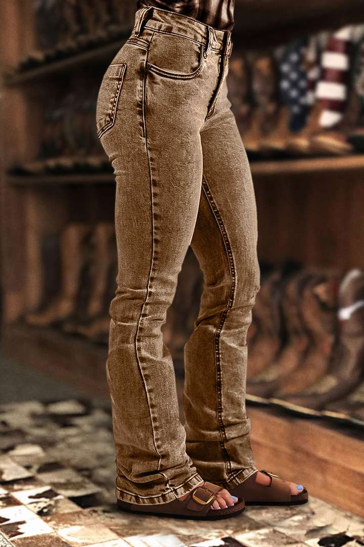 Wash Stretchy Mid Waist Bootcut Pants