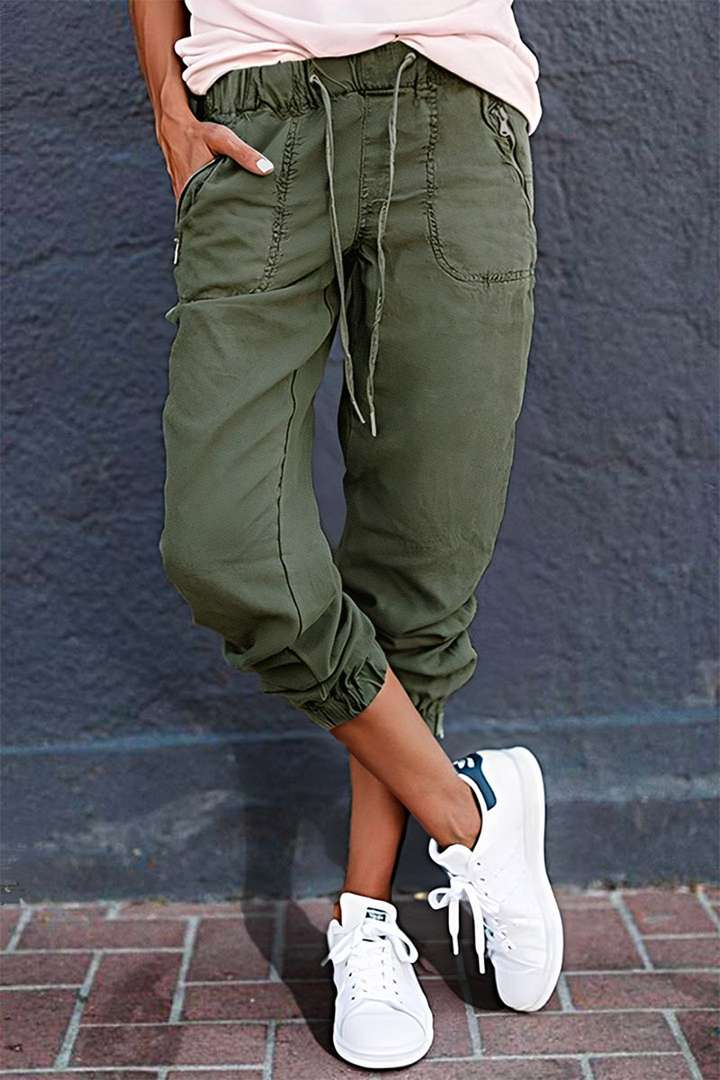 Drawstring Waist Zip Pocket Crop Joggers