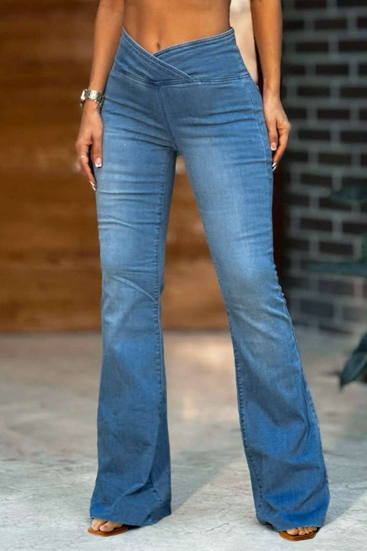 Wash Wrap Mid Rise Stretchy Flare Jeans